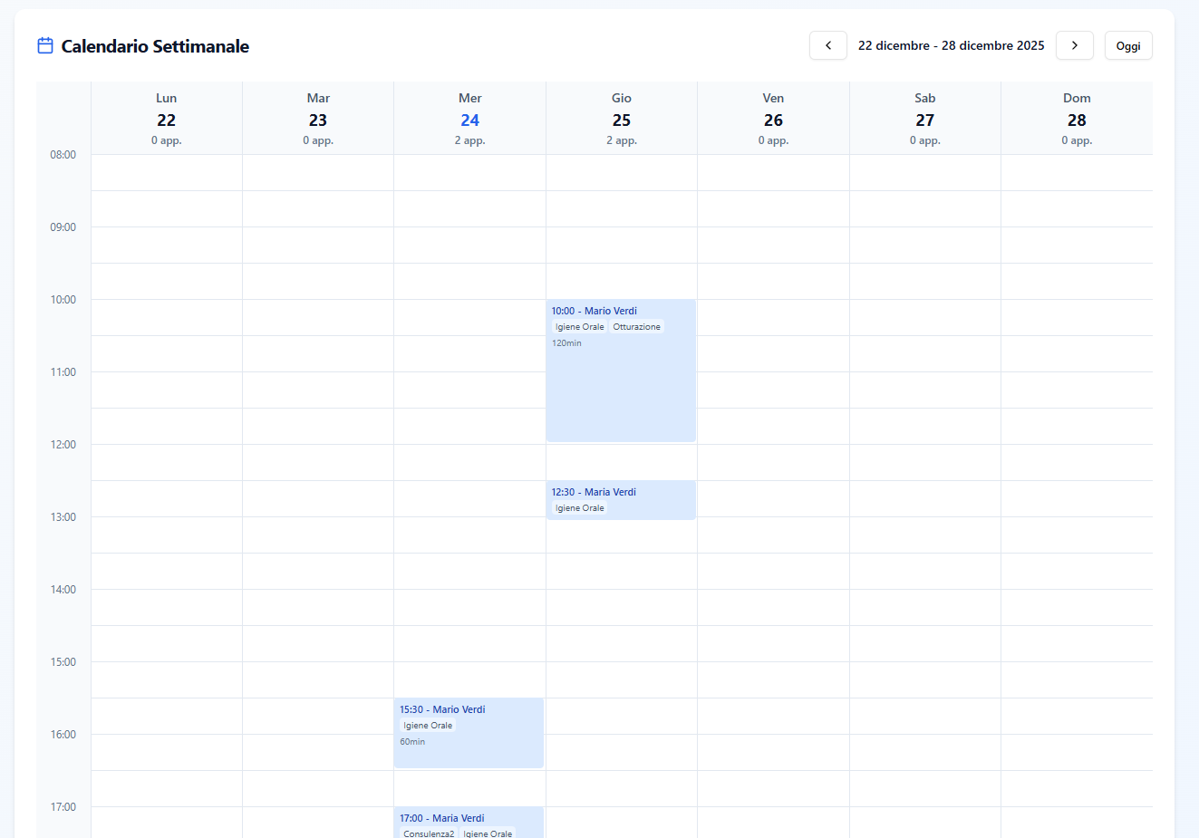 Calendario Appuntamenti
